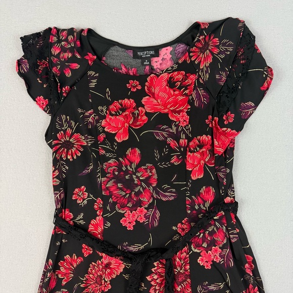 Perceptions‎ Women's Size Medium Black Dress with Red and Purple Floral Accents - Picture 3 of 9